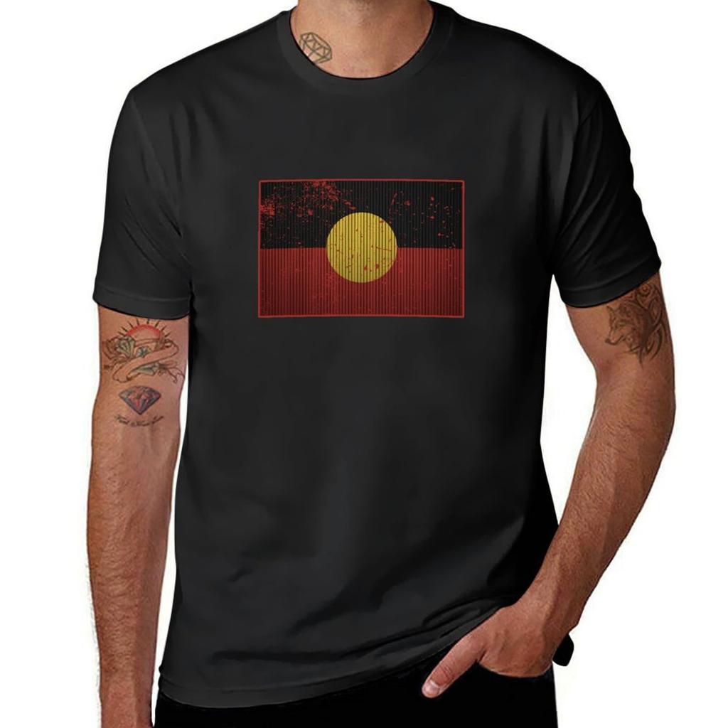 Distressed Aboriginal Flag T-Shirt New Edition Blanks Summer Clothes Fruit of the Loom Mens T Shirts