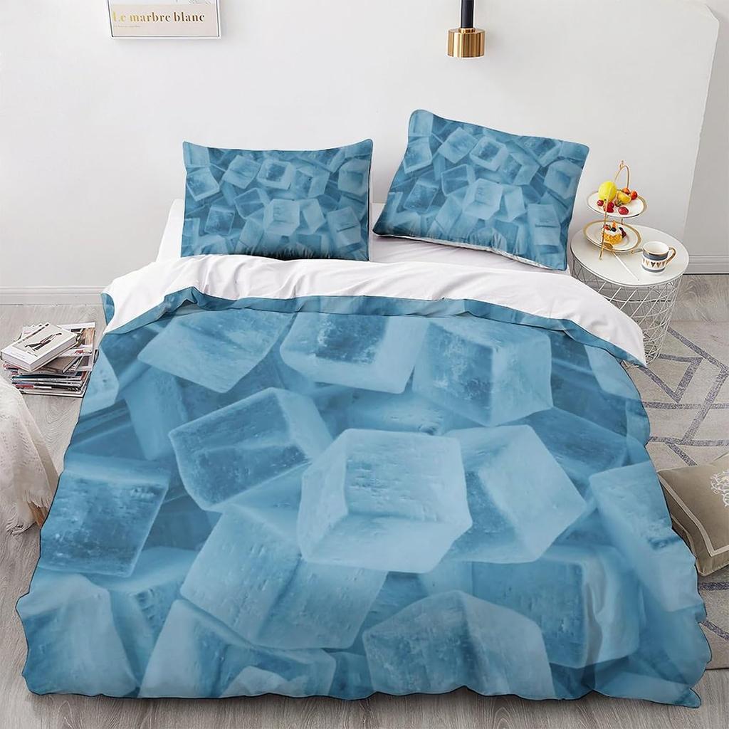 Ice Cube Duvet Cover Set 3D Ice Pattern Twin Queen Bedding Set Microfiber Summer-Cool Comforter Cover for All People 2/3 Pieces