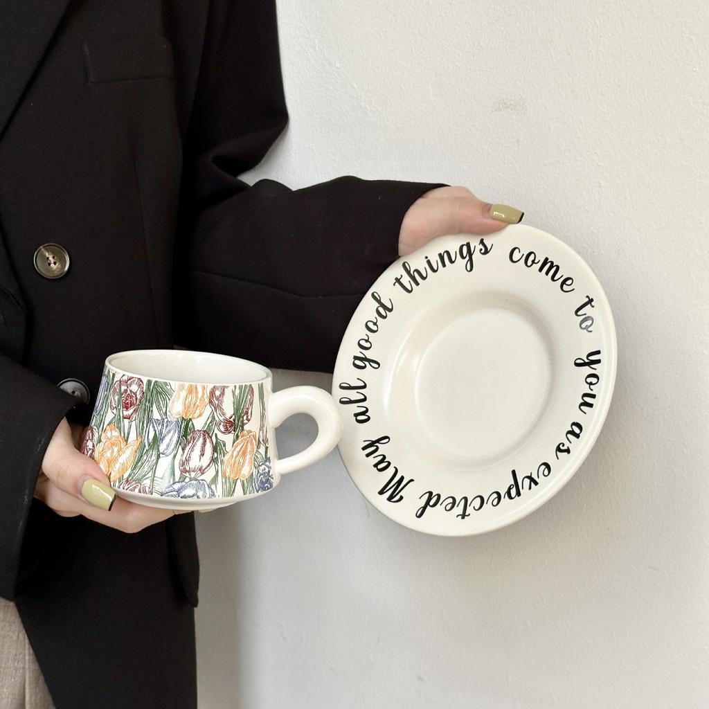 Coffee Cup Saucer High Value Design Retro Afternoon Tea Cup Set Opening Event Souvenir Women