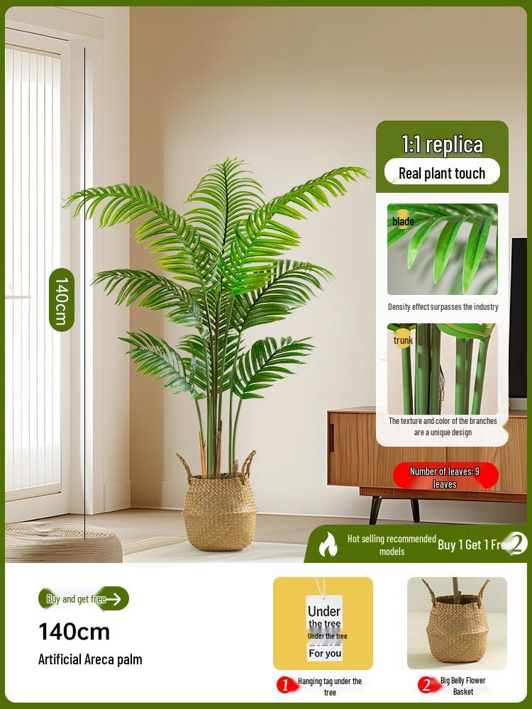 Luxury Fishtail Palm Artificial Tree for Indoor Living Room Decor - Bionic Green Plant In Pot for Floor Landscaping.