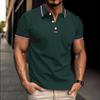 New Men's Casual Polo Shirt Lapel Placket Pull Stripes Buttons T-shirt Tops