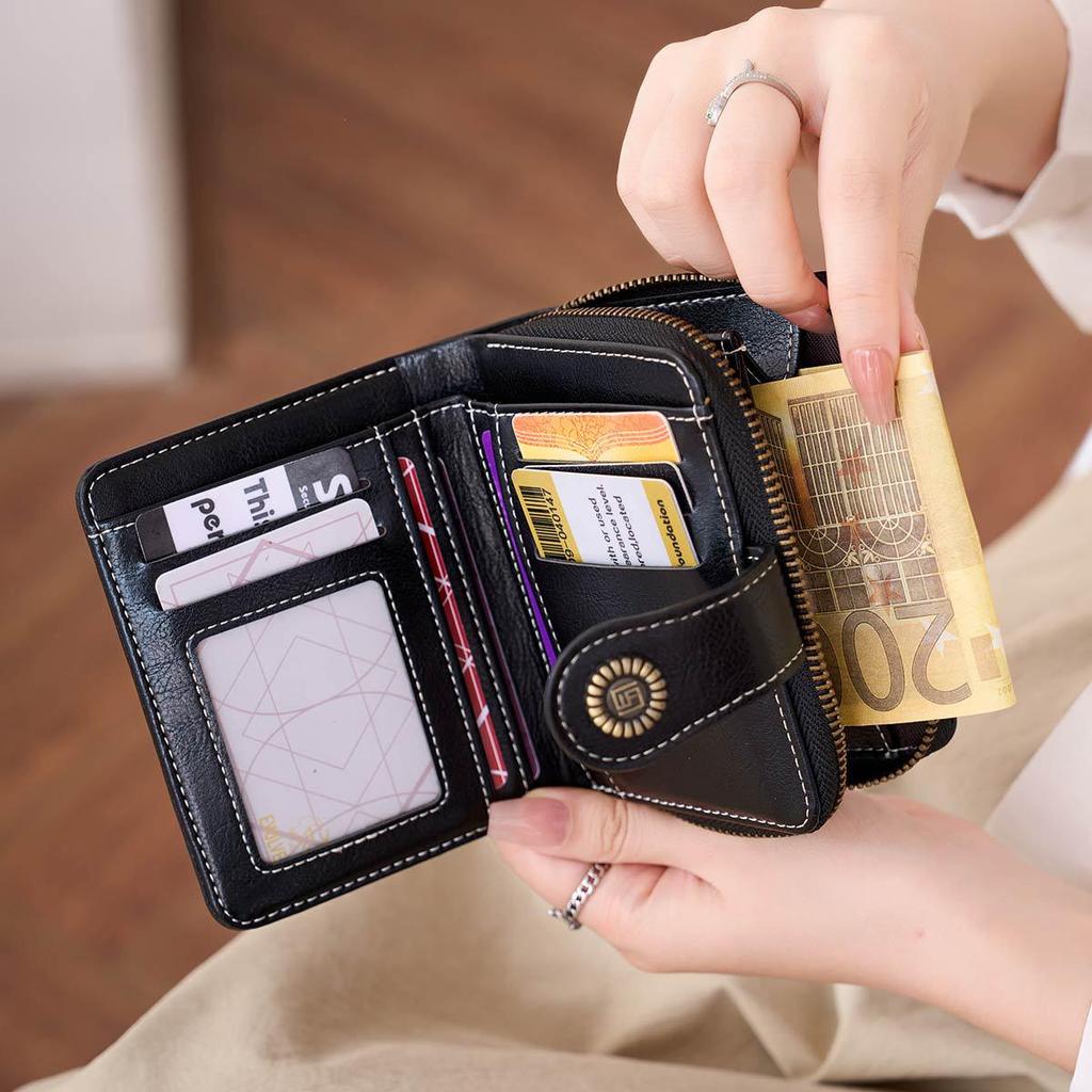 2025 Fashion Women's Cutout Short Wallet with Large Capacity Zipper Coin Purse and Retro Card Holder