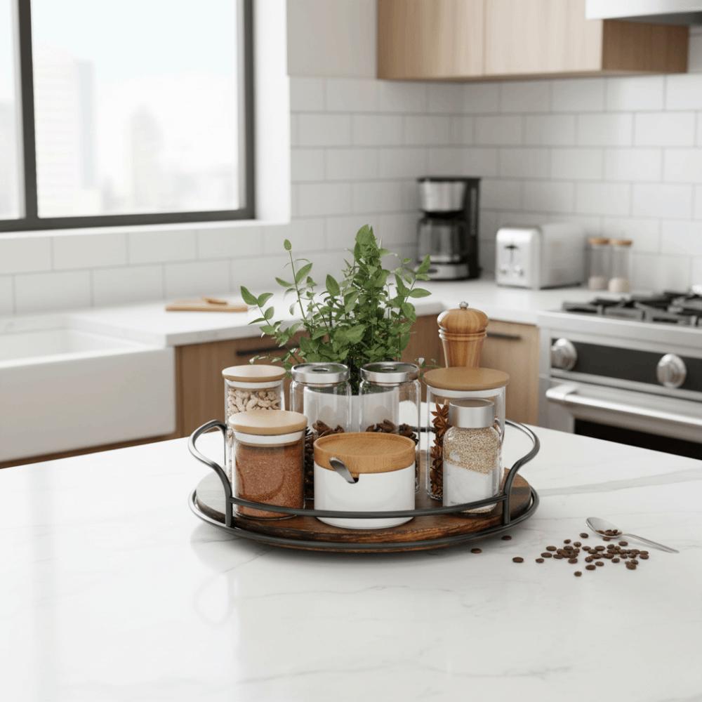 2 Piece Turntable Kitchen Spice Jar Storage Tray Bathroom Storage Tray Kitchen Counter