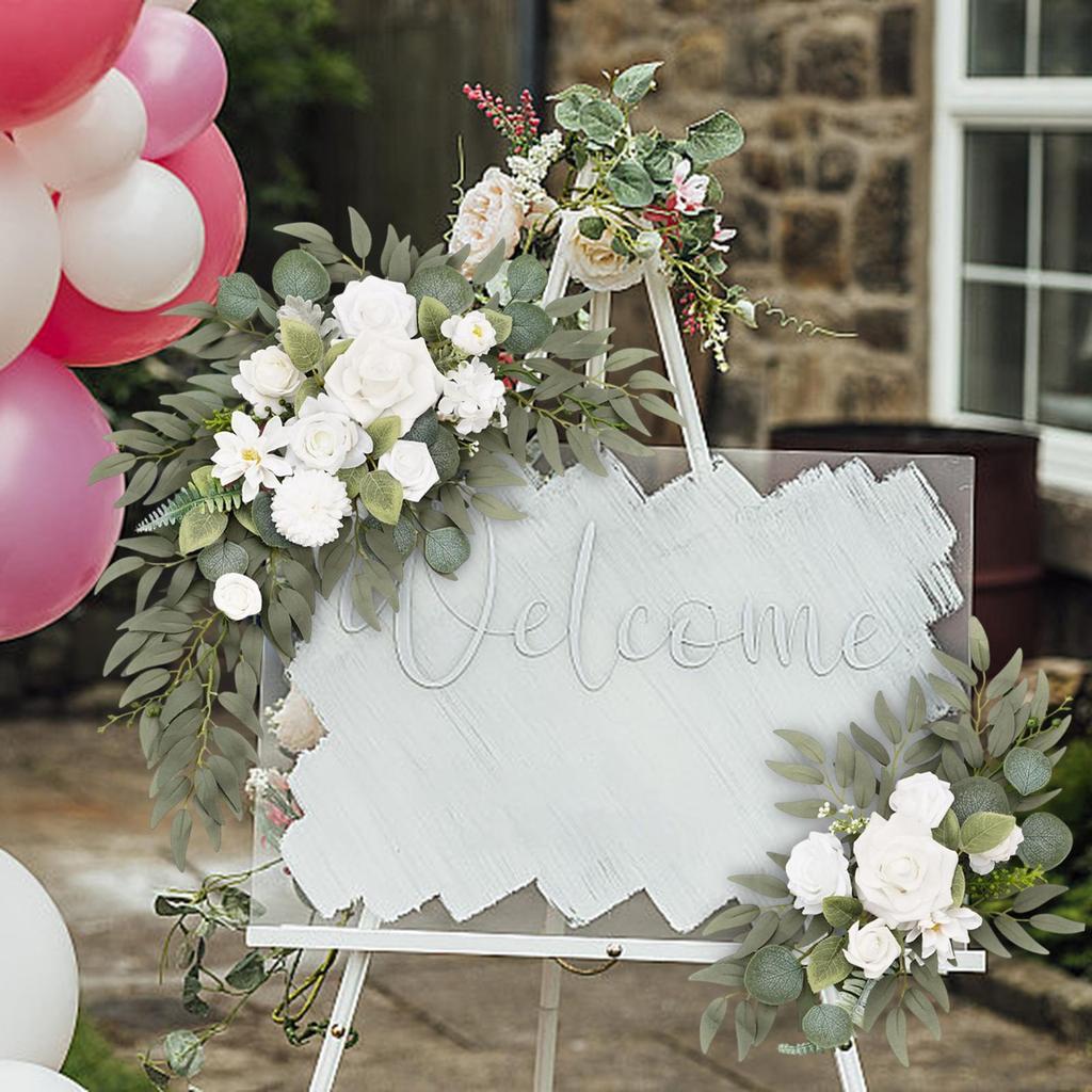 2Pcs Wedding Arch Flowers Decorative Artificial Floral Swag Door Lintel Green Leaves for Theme Arrangement Backdrop Greenery