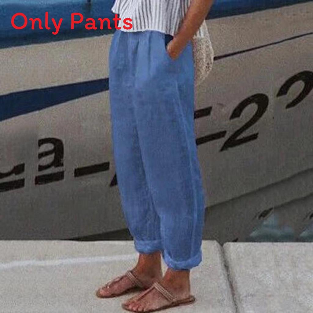 Cotton Linen Casual Pants With Pockets For Women Spring