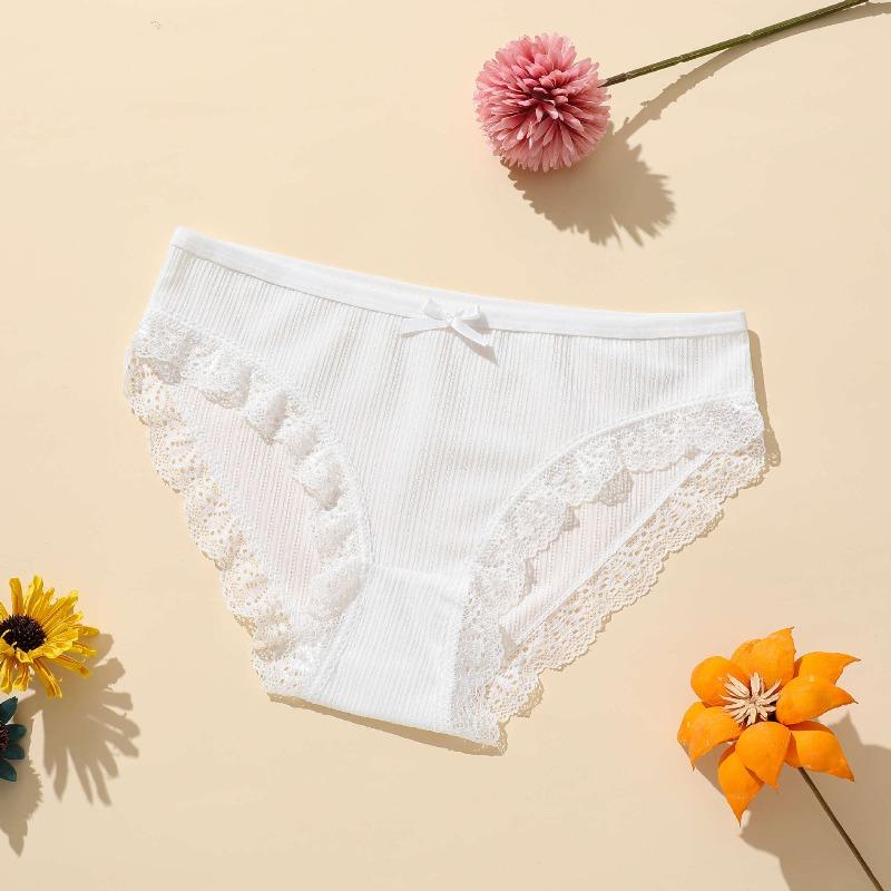 Ladies Spring and Summer New Lace Pure Color Breathable Double Layer of Low Waist Triangle Briefs