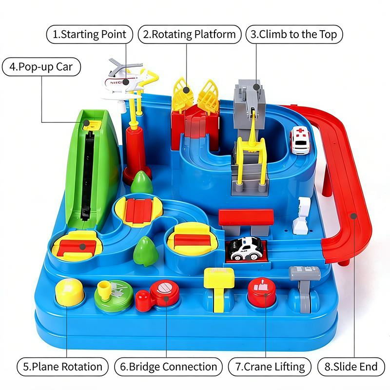 Multi-Functional Interactive Adventure Track Set: 4 Toy Cars with Multiple Play Stations