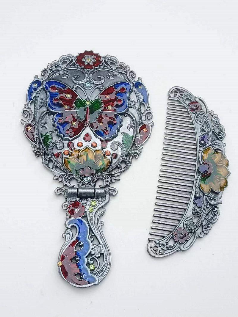 Европейский ретро складной набор зеркала и расчески: Портативная ручка в русском стиле для макияжа