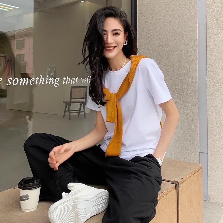 GMXIA Damenmode Lässig Sommer Frühling Einfarbig Druck Kurzarm O-Ausschnitt T-Shirts und Oberteile