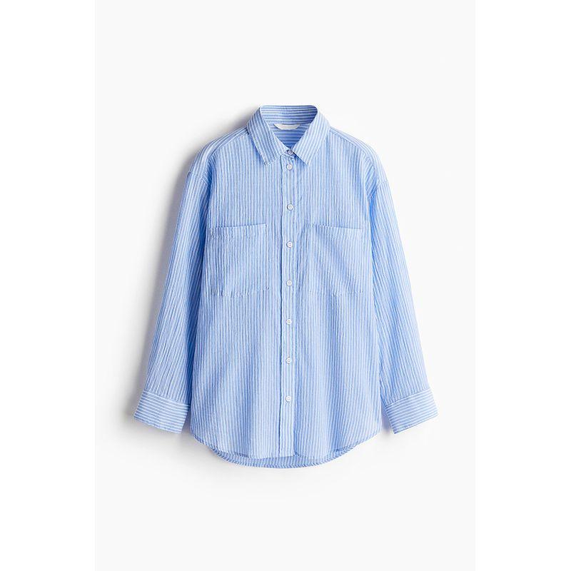 

HM Women clothes Shirts 2025 Summer New Lapel Commuter Drop Shoulder Loose Long sleeve Shirt 1122102 Light blue/Stripes 036 150/76