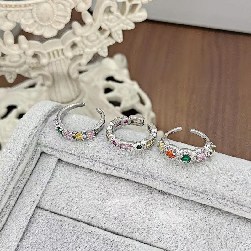Sweet And Cool, Colorful Row Diamonds, Shiny Zir*****Pen Ring, Female Colored Treasure, Elegant Temperament, Niche, High-End Sense, Index Finger Tide