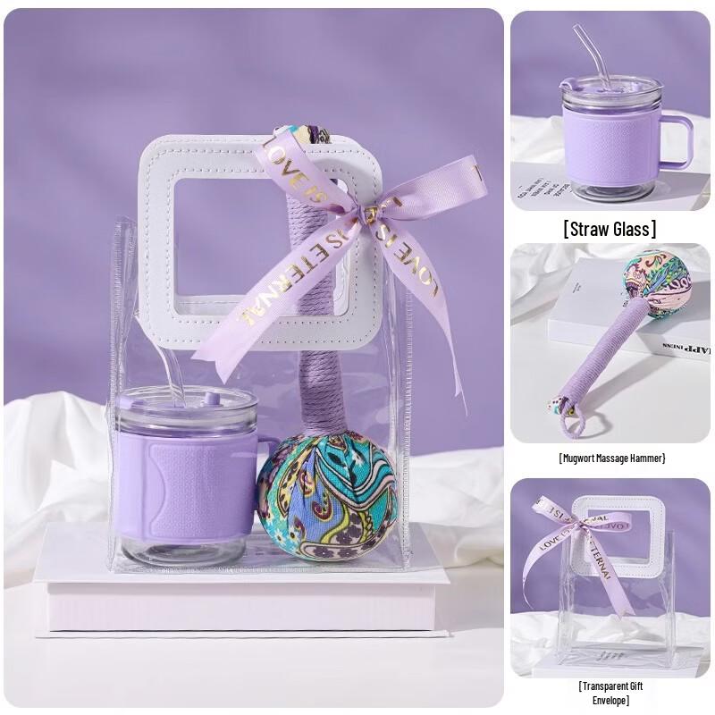 Elegant Glass Straw Cup & Mugwort Hammer Gift Set