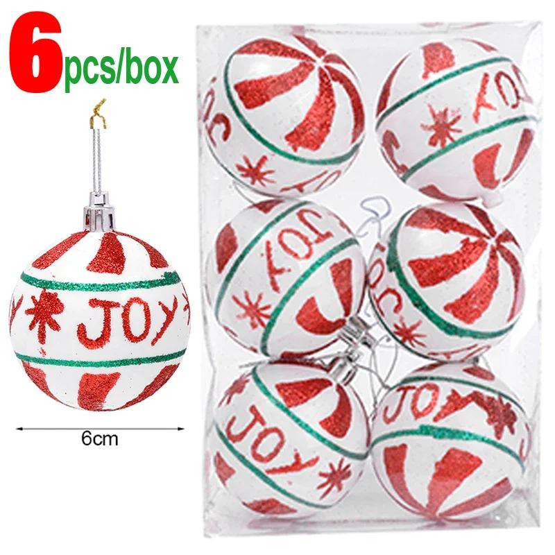 24/6PCS Christmas Balls Electroplating Color Painting Xmas Round Ball Xmas Tree Hanging Pendants Ornaments New Year Party Decor