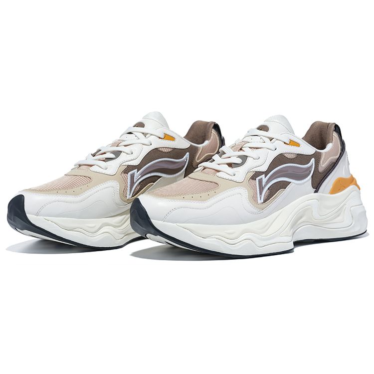 Li-Ning 1990 Lava Lightweight High Resilience Low Top Sports Casual Shoes Men Sneakers White Brown ALJT005-3