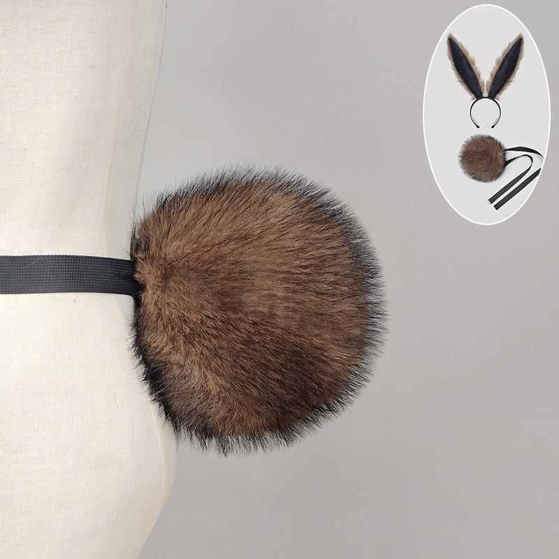 Pluizige Konijnenoor Hoofdband Staart Set Halloween Kostuumfeest Cosplay Y2K Zoet Punk Accessoire