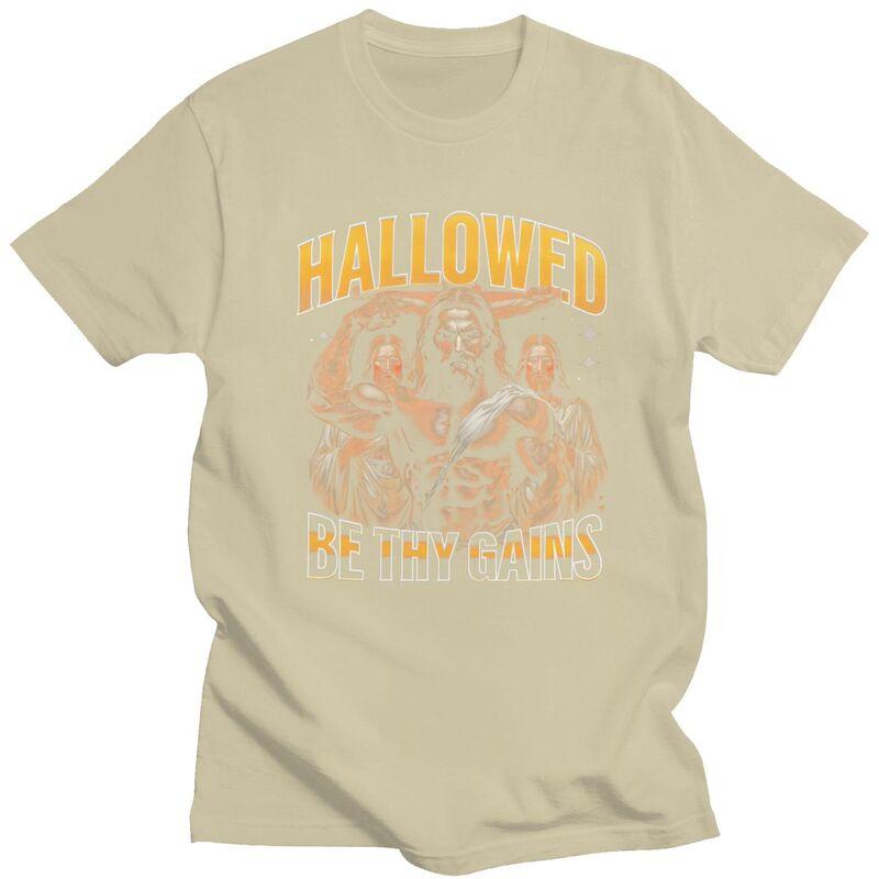 Hallowed Be Thy Gains Jesus Gym T Shirt Men Women Short Sleeve Casual Graphic Clothing Loose Oversized Pure Cotton Camisetas