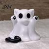 White Ghost Cat Ornament Figure, 3D Printed Decorative Ornament, Smooth Surface Figurine Mini Desktop Decoration Halloween Gift for Lovers Paw Print