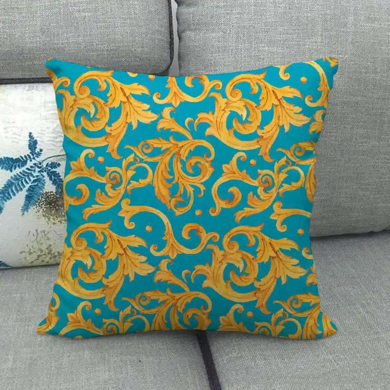 European Floral Gold Black Blue Linen Cushion Covers Modern Nordic Geometric Decorative Pillows Cover Couch Pillows Boho Decor