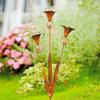 Triple Bluebells Garden Stake, Metal Flower Decoration with Bell, Calla Lilies Yard Art Sculpture, Rustic Handmade Ornament for Outdoor Lawn Patio