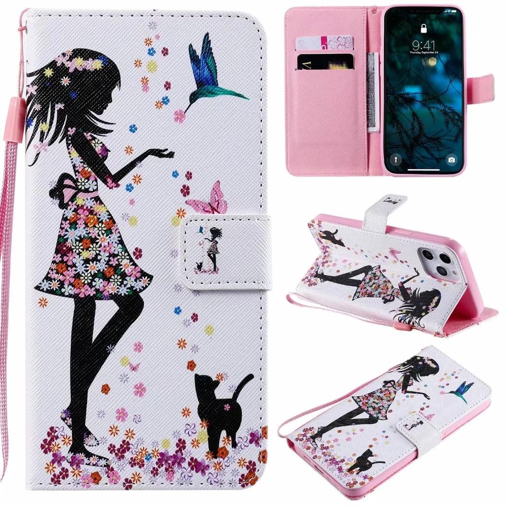 Buy Girl And Cat Painted Leather Wallet Crad Holder Anti Skid Cell Phone Case For Iphone 11 Pro Lg Stylo 5 Samsung Galaxy S Plus Huawei Honor 8c Sony At Affordable Prices Free Shipping Real