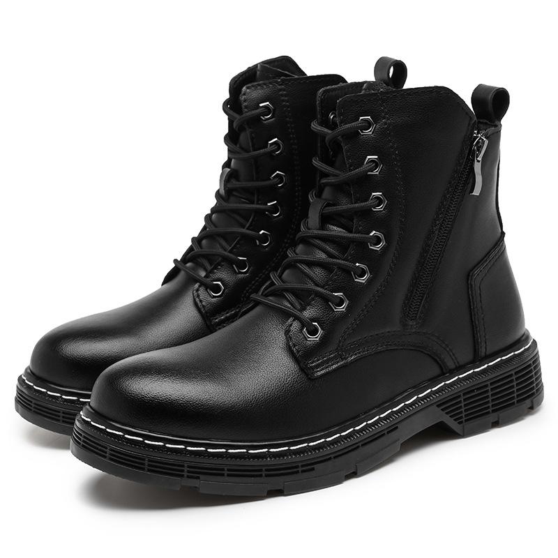 Autumn and winter 2025 new large size Martin men's leather tooling boots side zipper leather boots velvet warm men's shoes