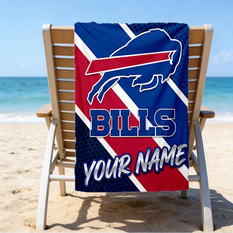 Custom Name Beach Towel Bills Logo Beach Towel, Soft Microfiber, Gift for Her/Him, Birthday, for Pool, Beach, Travel, Fan Gifts