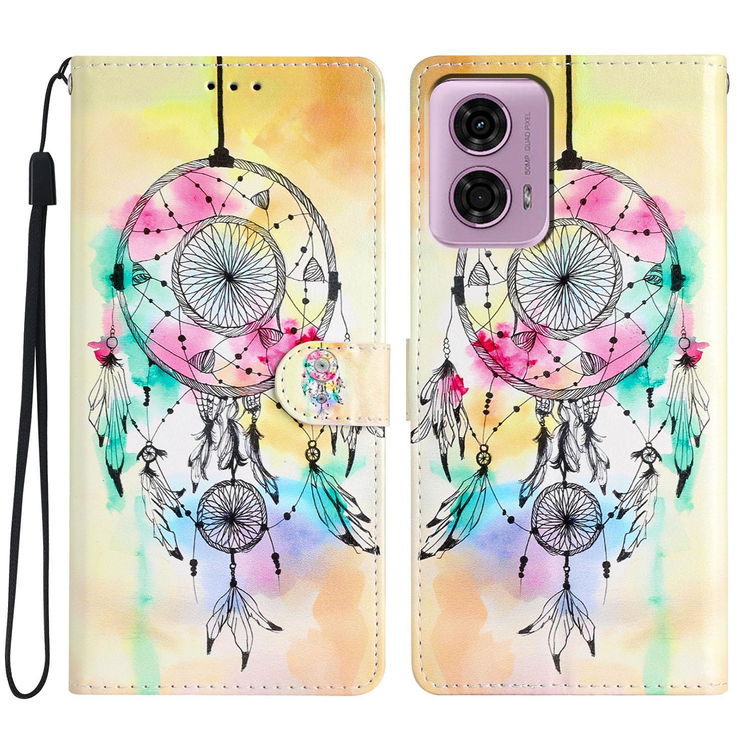 

Для Motorola Moto E14 4G/G04 4G/G04s 4G/G24 4G Чехол Узор Кожаный Чехол для Телефона с Отделениями для Карт Wind Chime