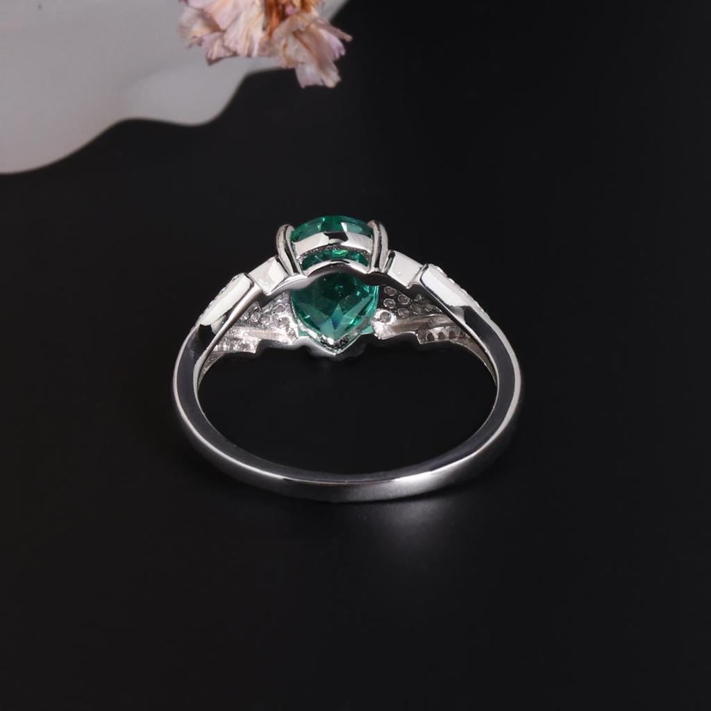925 Sterling Silver Women Ring Created Pear 7*10mm Emerald Nano Rhodium Plating Jewelry for Women Anniversary Party Gifts