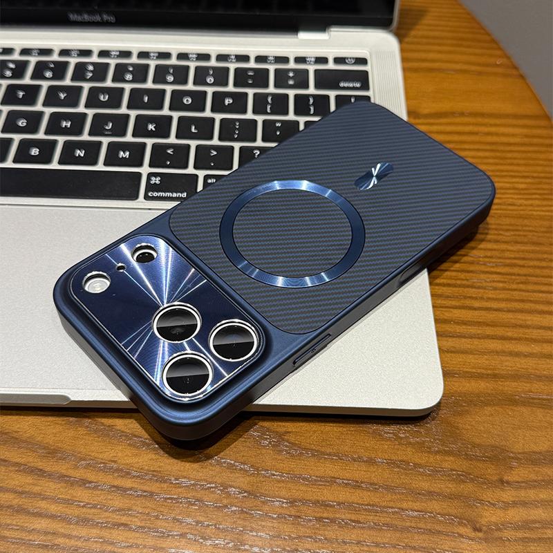 Luxury Carbon Fiber Texture For Magsafe Charge Magnetic Case for iPhone 17 Air 16 15 14 13 Pro Max CD Camera Protection Cover