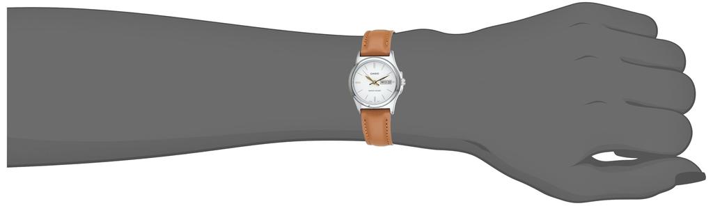 Casio Brown Leather Band White Dial Day Date Analog Dress Watch LTP-V006L-7B2 Women's