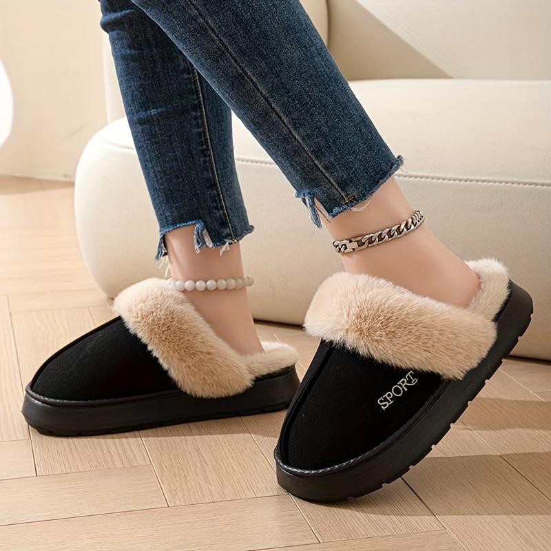 Cozy Women's Slip-On Soft Fleece Lining, Non-Slip Sole, Casual Solid Color Home Shoes