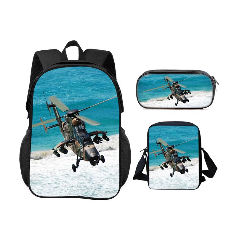 Helicopter backpack pencil case shoulder bag 3Pcs Set trendy mechanical printing new style best gift for boys or girls in school