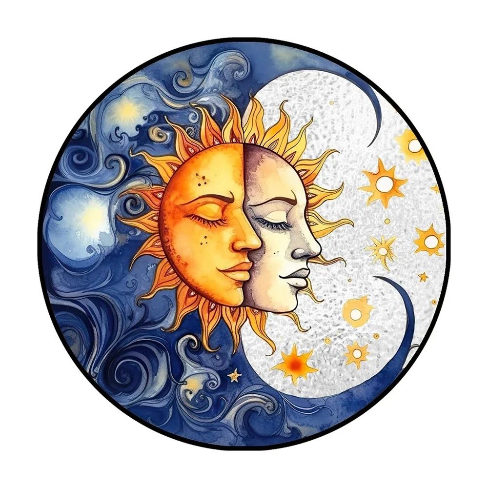Round Metal Aluminum Sign Art Sun and Moon Wreath Decorative Plates Entrance Gift Mask Theme For Bar Club Home Room Wall Decor