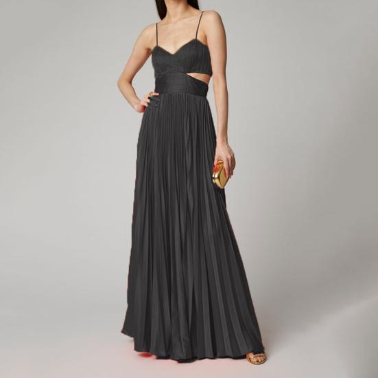 Bandeau Ärmellos Rückenfrei Hohe Taille A-Linie Trägerkleid Taille Ausgeschnitten Stickerei Plissiert Groß