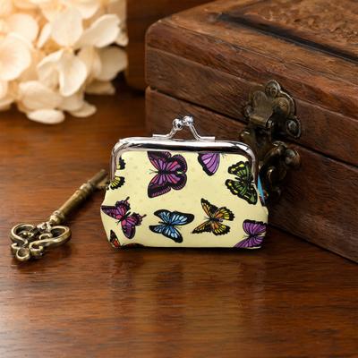 Women Small Coin Purse, Vintage PU Leather Change Purse, Butterfly Kiss Lock Coin Pouch, Pocket-Sized, Mini Coin Purse for Women