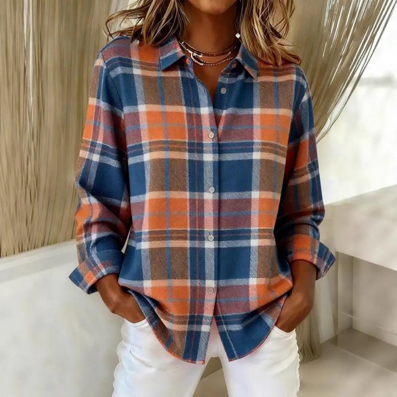 Camicia Primaverile da Donna 2026 Nuova alla Moda Stampa a Quadri Casual Versatile