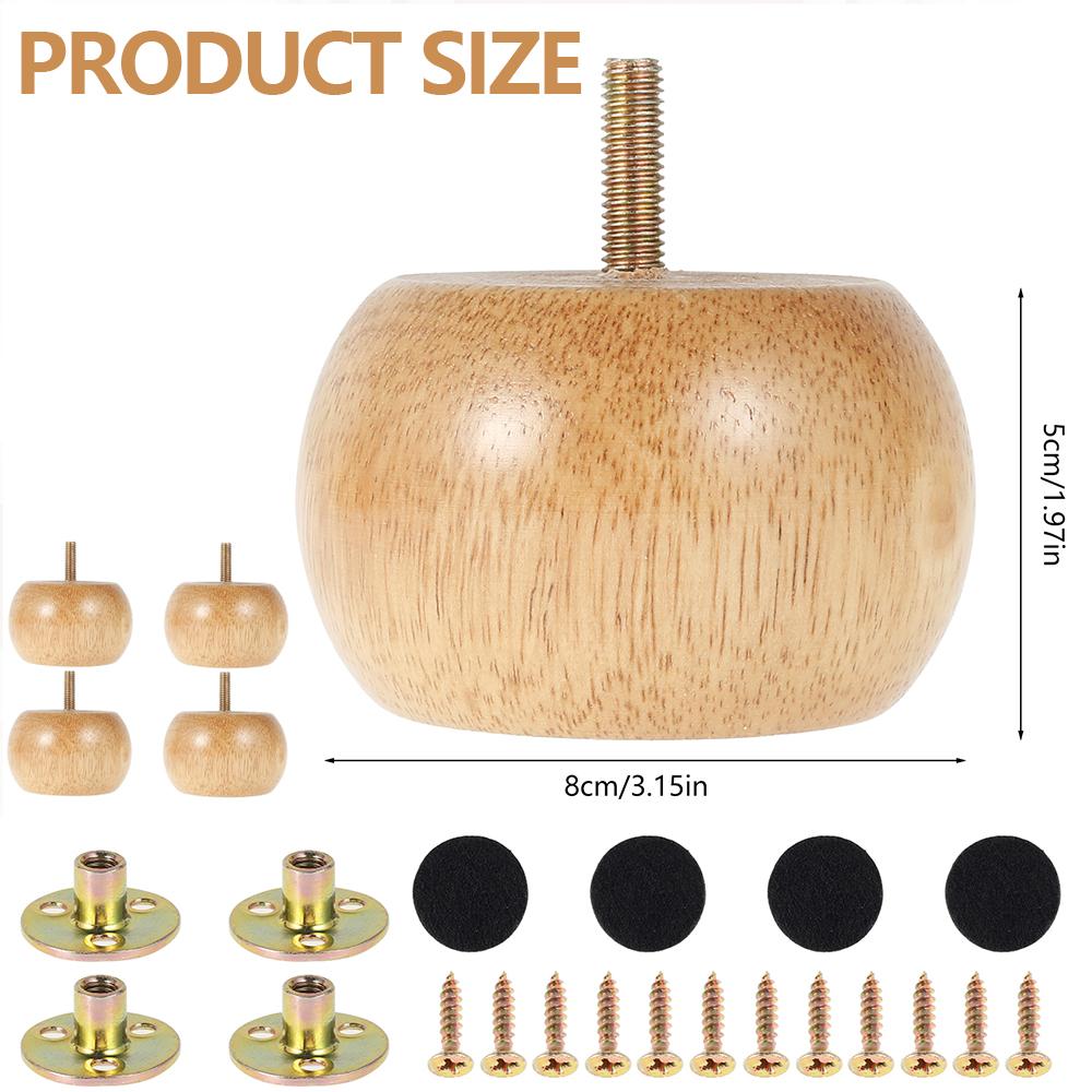 4Pcs Furniture Leg Wooden Replacement Furniture Feet 8/15/20cm Height Table Leg with Screws Foot Pads for Sofa Chair Bed Cabinet