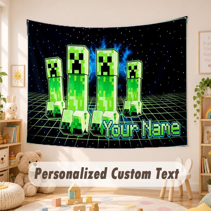 Custom Name Text Tapestry,Minecraft Boho Wall Hanging, Decorative Backdrop Tapestry For Room