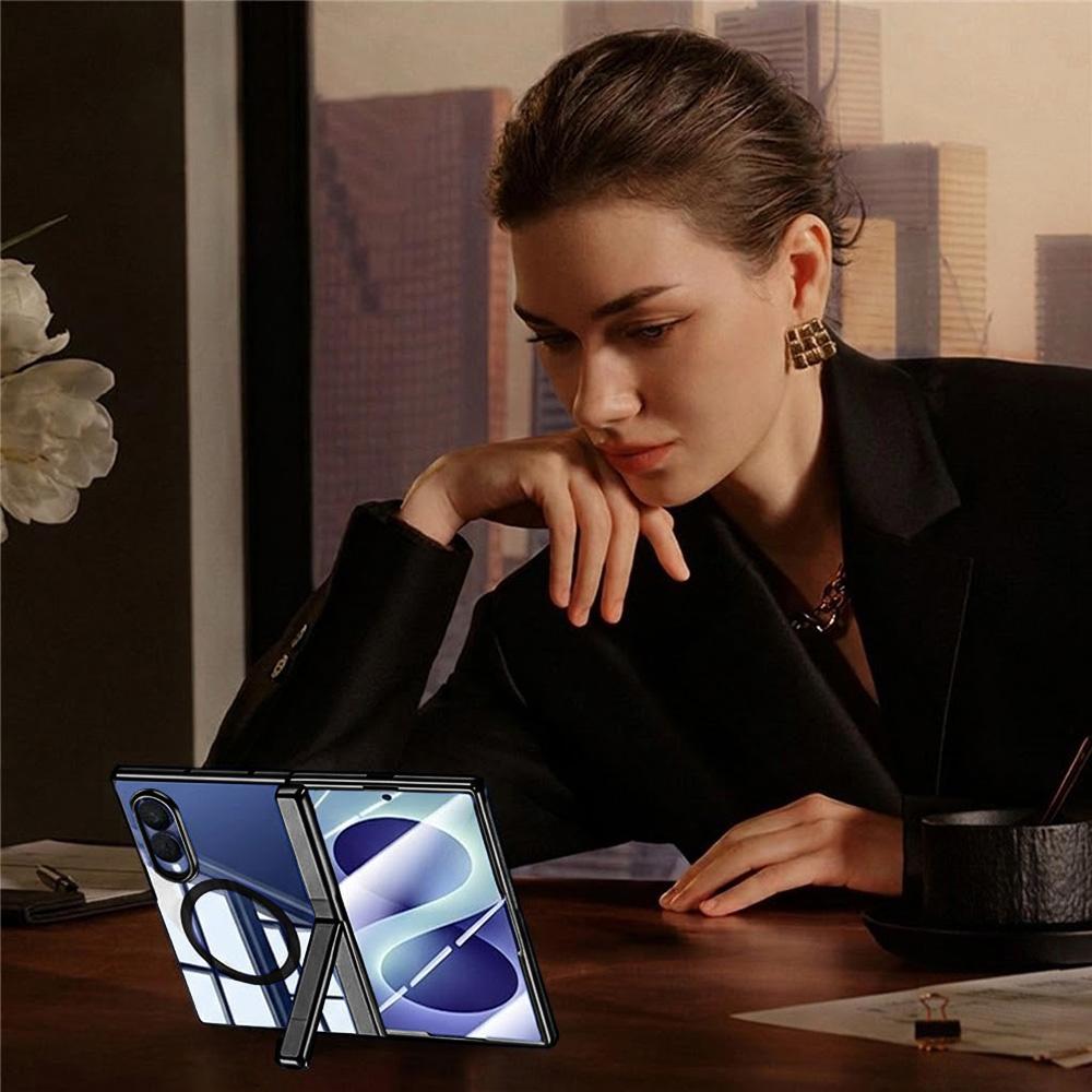 Transparent case for Samsung Galaxy Z Fold 8, with stand and glass for external screen, for MagSafe, black frame
