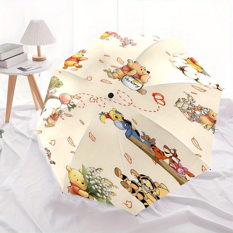 Winnie-the-Pooh, Honey Automatic Opening and Closing Umbrella - 8 Ribs Portable Folding Umbrella with Plastic Handle, Suitable for Leisure a