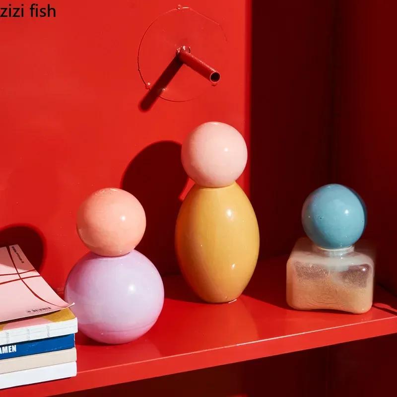 Bunte Glasvase Blumenvase Geometrische Kugel mit Deckel Aromatherapie-Flasche Glasgefäß Schreibtisch-Blumengefäß Heimdekoration