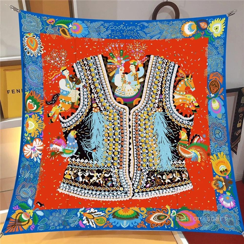 European New Color Clothes 90Cm Twill Women'S Decorative Silk Scarf Travel Shawl Large Square Scarf Chest Wrap Scarf