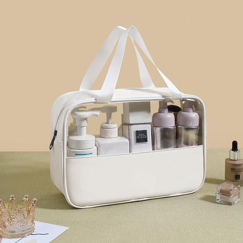 New PVC Makeup Bag - Semi-Transparent Waterproof Travel Toiletry Bag Large Capacity Pouch for Bathroom Essentials & on-the-Go