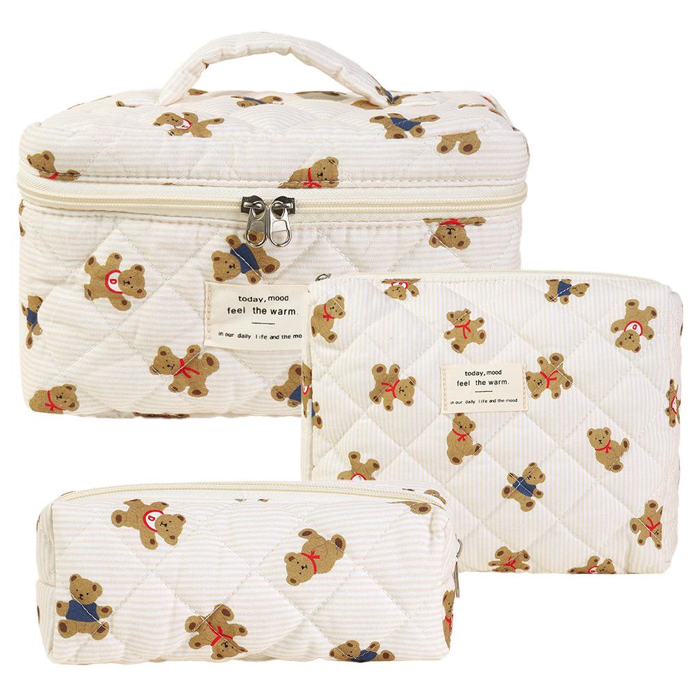 Large-Capacity Quilted Cotton Floral Makeup Bag - Portable and Cute for Travel or Student Use