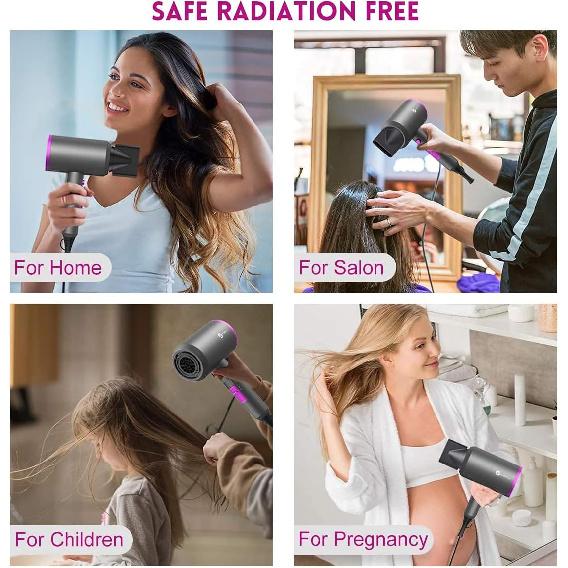 Slopehill Professional Ionic Hair Dryer, Powerful 1800W Fast Drying Low Noise Blow Dryer with 2 Concentrator Nozzle 1 Diffuser Attachments for Home