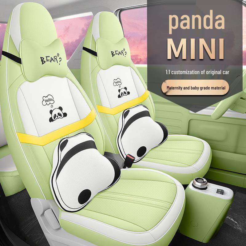 Panda Cartoon Leather Seat Covers for MINI - Full Wrap, All-Season, Cute Design