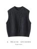 Solid Color Cable Knit Sleeveless Vest - Round Neck, Three-Needle Six-Strand Design, Perfect for Layering in Autumn and Winter