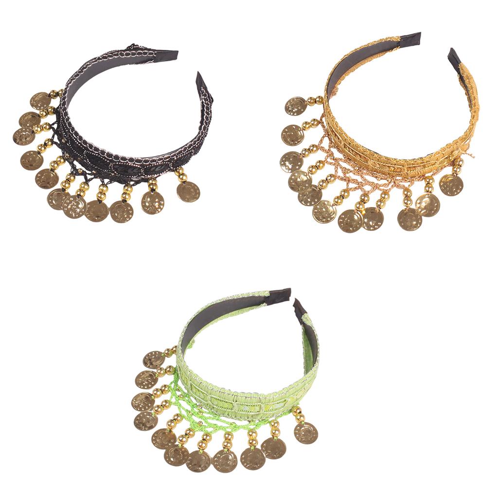 Ethnic Belly Dance Headpiece Elegant Gold Coin Tassels Hairband for Stage Performances and Cultural Event Celebration