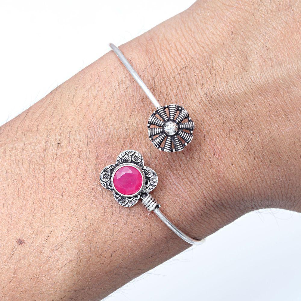 Ruby Gemstone Handmade Jewelry Cuff Bracelets 7''Adjustable