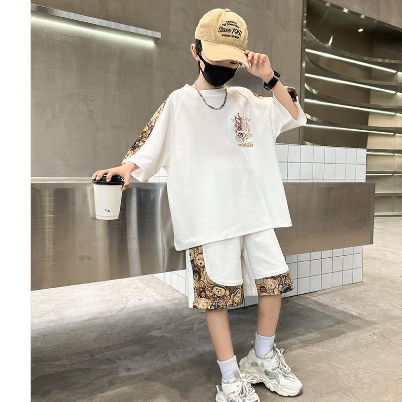 Children's Clothing Boys Summer Short-sleeved Suit New Middle and Large Children Summer Sports Shorts Two-piece Set
